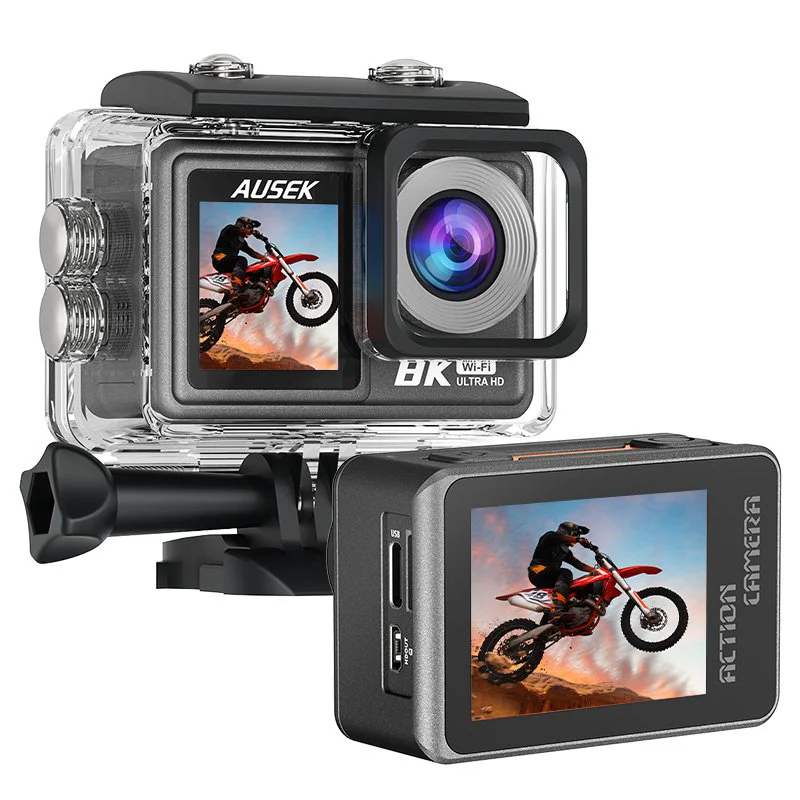 AT-M86 action camera side control and lens detail