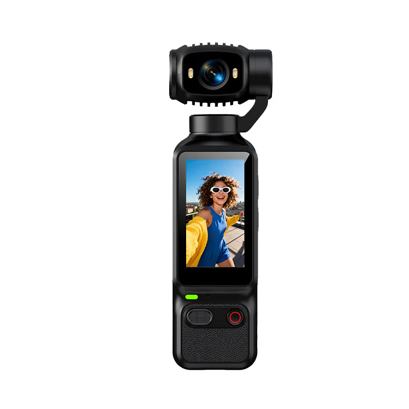 AT-H32 black pocket camera front view with rotating lens and display